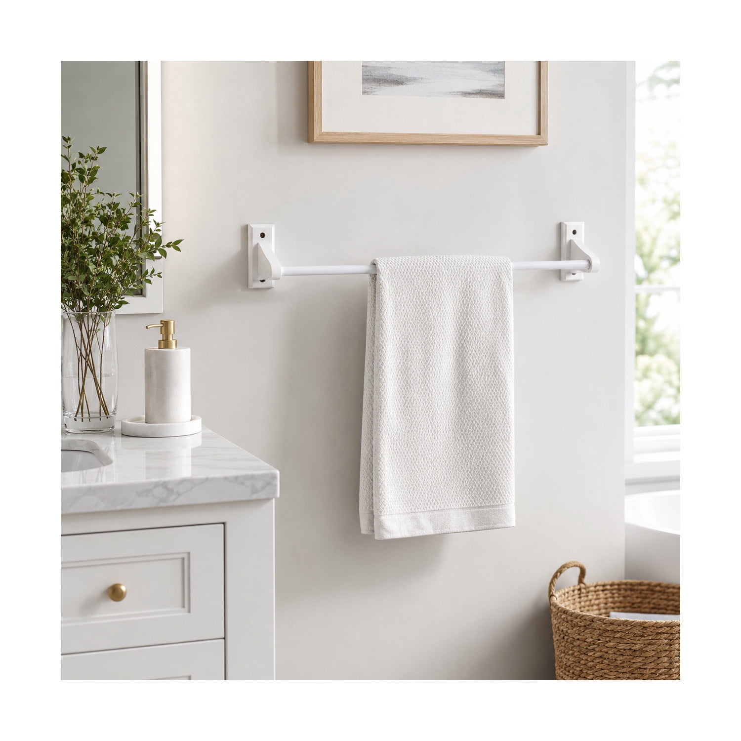 White Wood Dalton 30 in. Towel Bar, Bathroom and Kitchen Wall Mount