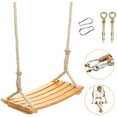 thumbnail image 7 of Porch Patio Swing,Tree Swing Sets for Outside Backyard,300lbs Load-Bearing Wooden Seat Adjustable Rope with 2 Steel Carabiner Hooks for Older Kids Adults IndoorOutdoor, Best Gift for Boys Girls, 7 of 7