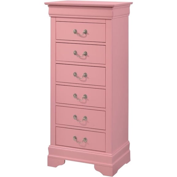Maklaine Traditional Engineered Wood 7 Drawer Lingerie Chest in Pink