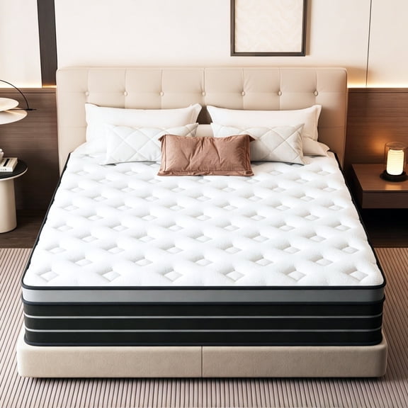 Queen Mattress, 12 Inch Hybrid Innerspring Mattress for Pressure Relief, Motion Isolation, Medium Firm, CertiPUR-US Certified