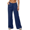 thumbnail image 2 of Women's Drawstring Sweatpants, Elastic Waist Casual Jogger Pants with Side Pockets Relaxed Athletic Lounge Running Fitness Wear | VerBelle,Navy 2XL, 2 of 7
