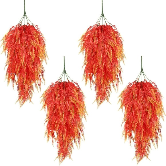 shiyou-Artificial Hanging Plants Fake Boston Ferns Faux Hanging Boston Fern UV Resistant Ivy Plants for Patio Wall Garden Wedding Indoor Outdoor Decor Pack of 4 (A-Gold)