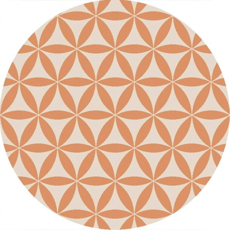 36 Round Hooked Rug - 3' Geo Flora Sunrise Orange and Tan Round Hand Hooked Area Throw Rug