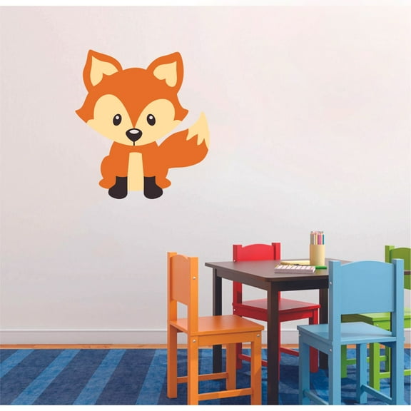 Baby Fox Cute Animal Cartoon Character Wall Art Decal Vinyl Sticker Girls Boys Room Bedroom Nursery Kindergarten House Fun Home Decor Removable Adhesive Sticker Peel and Stick Waterproof 20x12 inch
