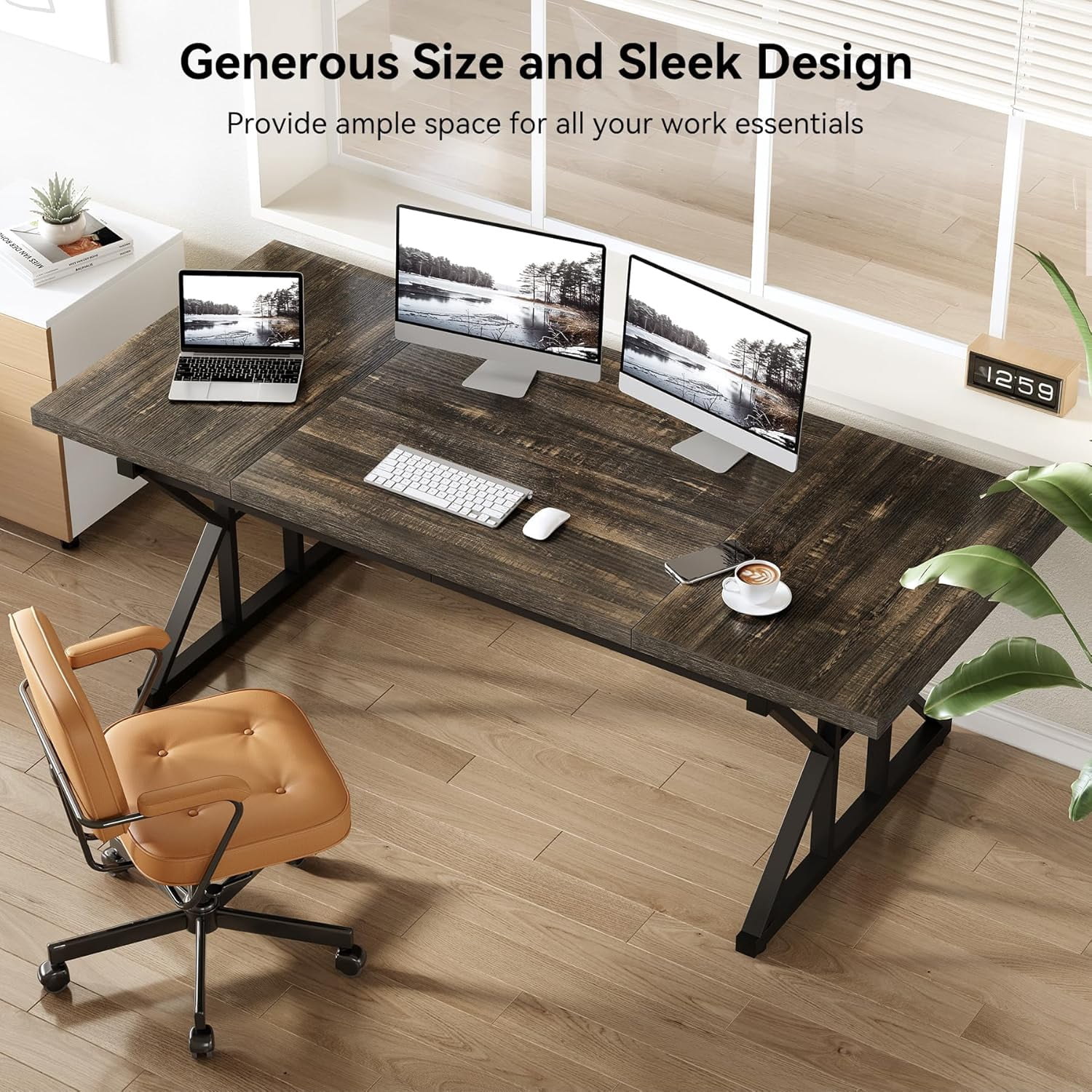 Tribesigns 70.9-Inch Executive Office Desk, Large Computer Work Desk for Home Office (Black Oak)