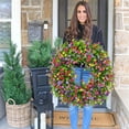 thumbnail image 3 of Farmhouse Wreath for Front Door Porch Decor Window Colorful WreathRound Cottage Artificial Green Spring Winter Small Patio Wreaths for Kitchen Cabinets Wall Outdoor Decor, 3 of 9