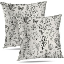 Spring Pillow Covers 18x18 Inch Set of 2 Black Gray Wild Flower Plant Throw Pillows Case Seasonal Floral Decorative Square Linen Farmhouse Decor Cushion Covers for Home Sofa Bed Couch