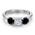 thumbnail image 3 of Gem Stone King 925 Sterling Silver White Moissanite and Black Diamond Engagement Ring for Women | 1.60 Cttw | Round 5MM | Gemstone Birthstone | Size 5, 3 of 7