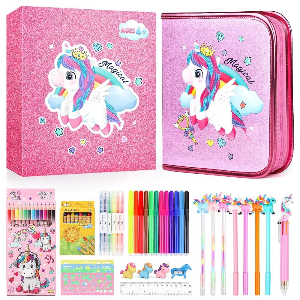 UQN Unicorn Scented Marker Set for Girls, 56Pcs Art Supplies Kit for Kids Ages 4-8, Unicorn Drawing Toys with Case, Arts & Crafts Kit Christmas Birthday Gifts for Girls Kids 4-6