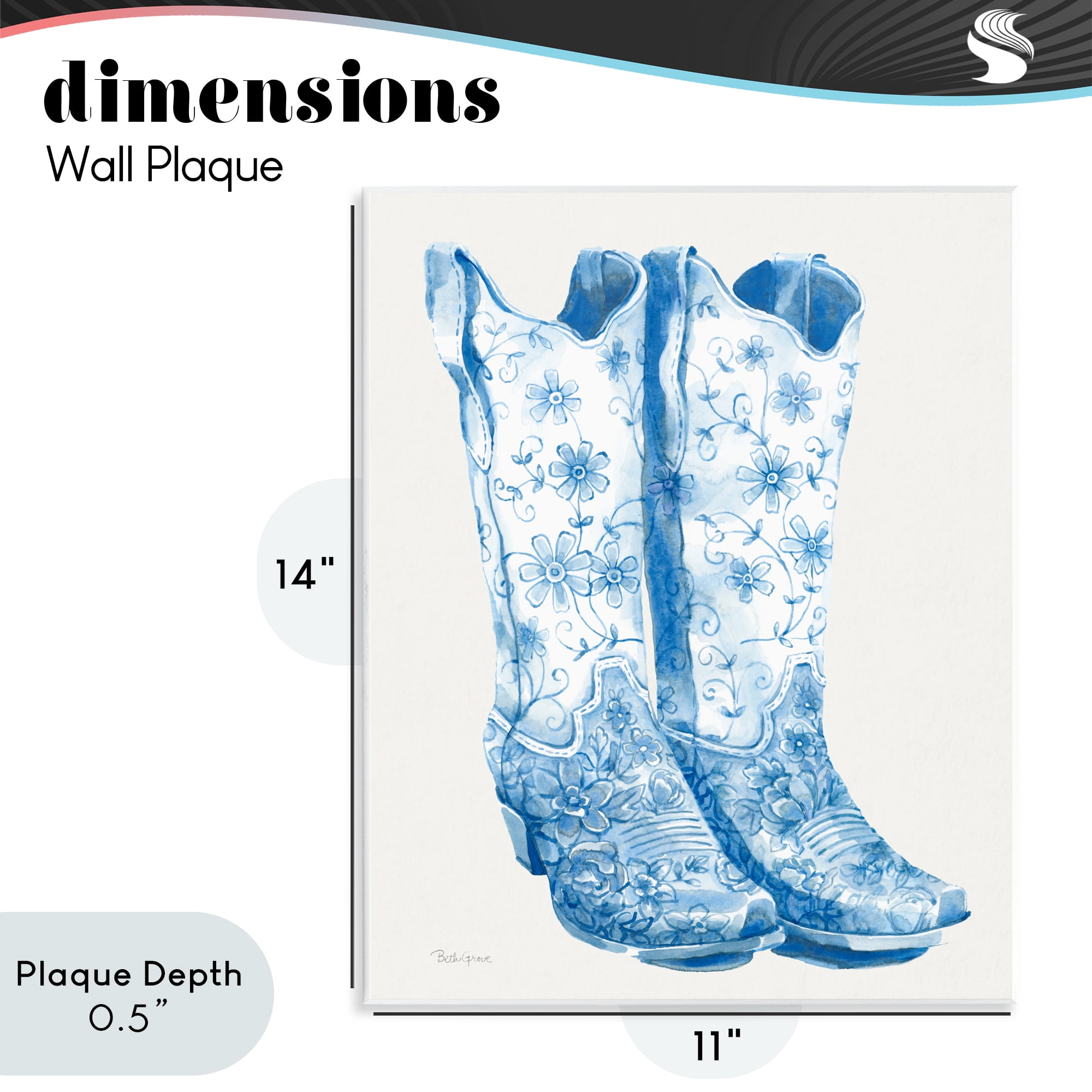 Stupell Industries Blue Boots with Floral Embroidery Wall Plaque Art, design by Beth Grove