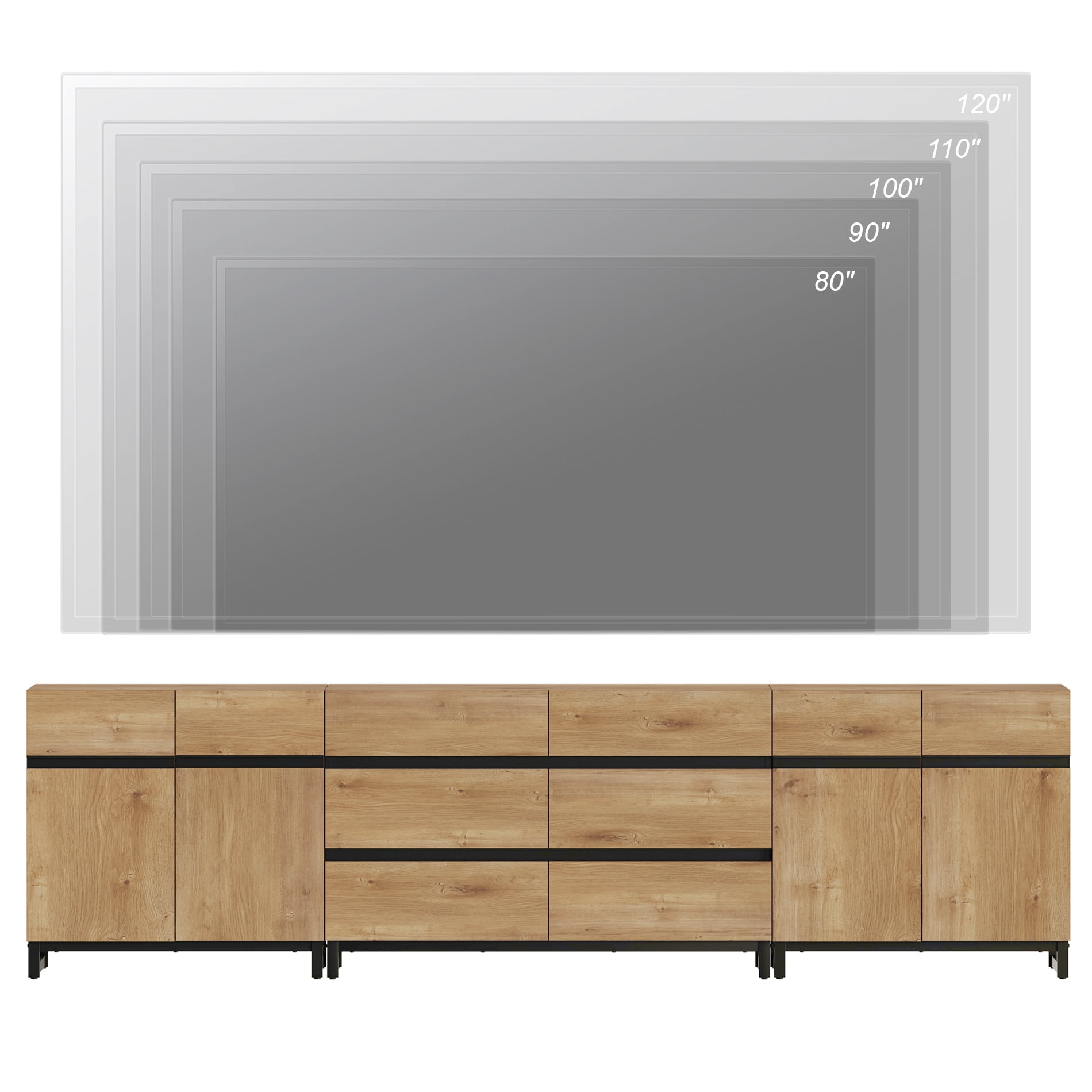 WAMPAT 3-in-1 Modern TV Stand for TVs up to 120 Inch，6 Drawers, Doors & Adjustable Shelf Media Console，Brown Entertainment Center for Living Room & Bedroom