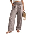 thumbnail image 4 of felwors Checkered Gingham Wide Leg Pants Women's Casual Comfort Fit with Drawstring Waist (Brown, L), 4 of 8