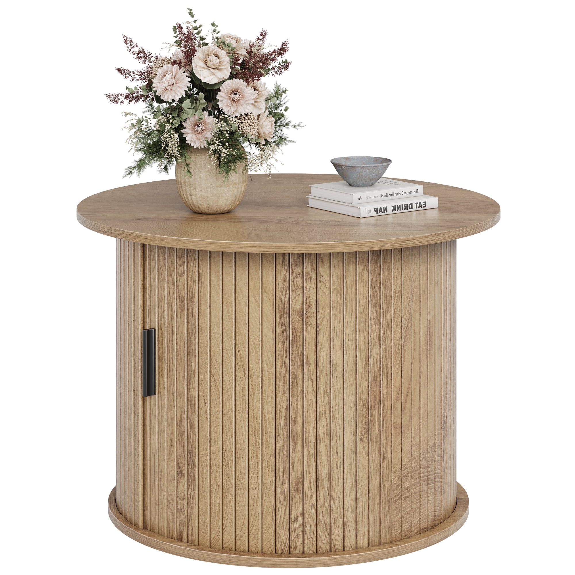 GUNAITO Round Small Coffee Table with Storage, Modern Farmhouse Center Table with Shelf Wood Table for Living Room, Natural wood