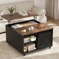 thumbnail image 3 of Walsunny Lift Top Coffee Table with Hidden Storage, Farmhouse Coffee Table with Adjustable Storage Shelves & Wheels Black, 3 of 10