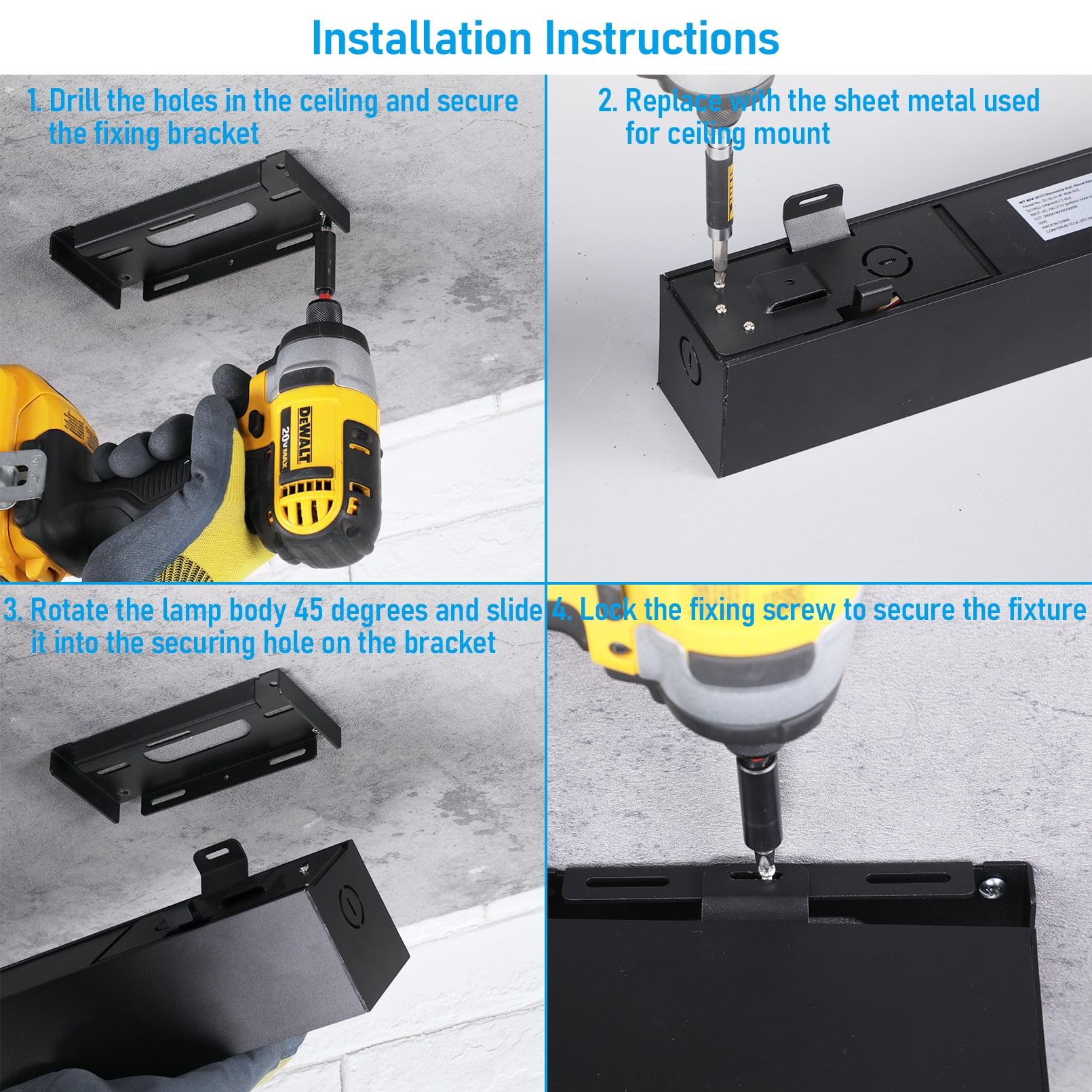 Ceiling Mount Kit for LED Linear Lights, Commercial Grade SPCC Steel Bracket for Single Fixture Installation, ONLY for LEONLITE Linear Lights
