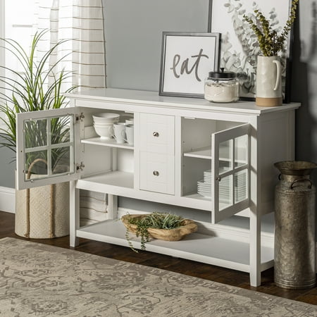 Transitional Glass Door White Wood Sideboard TV Stand by Manor Park