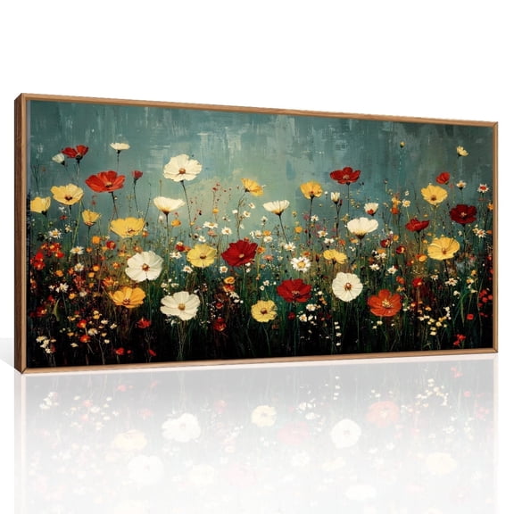 TOARTi Boho Vintage Floral Canvas Wall Art Moody Wildflowers Framed Print Colorful Abstract Botanical Artwork for Bedroom Living Room Office 20x40 Inch