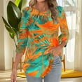 thumbnail image 5 of JTZGDY Fashion T-Shirts for Women Casual Floral Printed 3/4 Length Sleeve Ruched Pleated Fall Crewneck Tunic Blouse Trendy Oversized Pullover Tops Green XL, 5 of 8