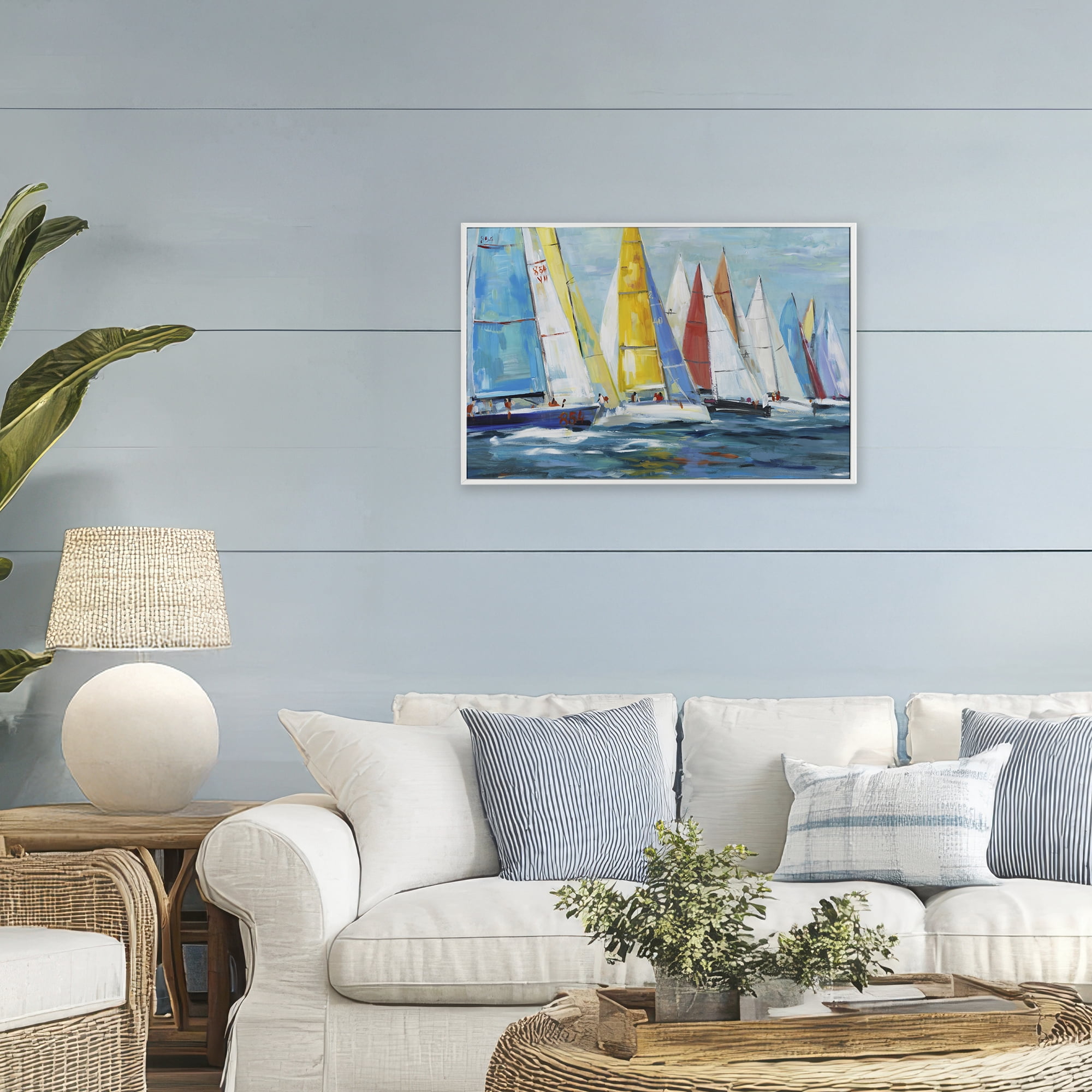 Stupell Industries Colorful Sails Coastal Scene White Framed Giclee Art, design by Lorenzo Collective
