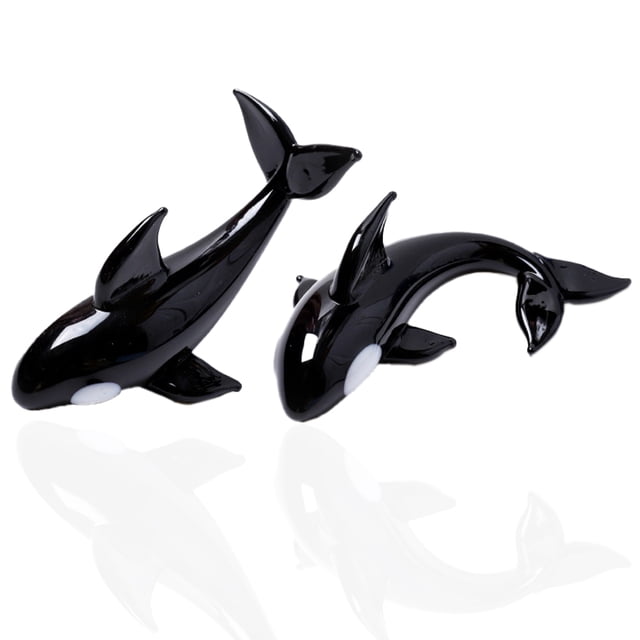Figuritas de ballenas pequeñas sopladas a mano, estante de palillos de animales marinos de arte en vidrio, regalo, decoración de pecera para el hogar, 2 uds.
