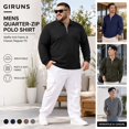 thumbnail image 7 of GIRUNS Men's Polo Shirts Long Sleeve Knit Polo Quarter Zipper Casual Waffle Goft Shirt Navy Blue S, 7 of 7