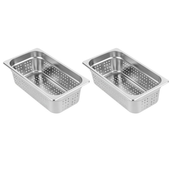 Miumaeov 2pcs 1/3 Size 4" Deep Anti-Jam Perforated Steam Pan Buffet Table Foot Pan Stainless Steel
