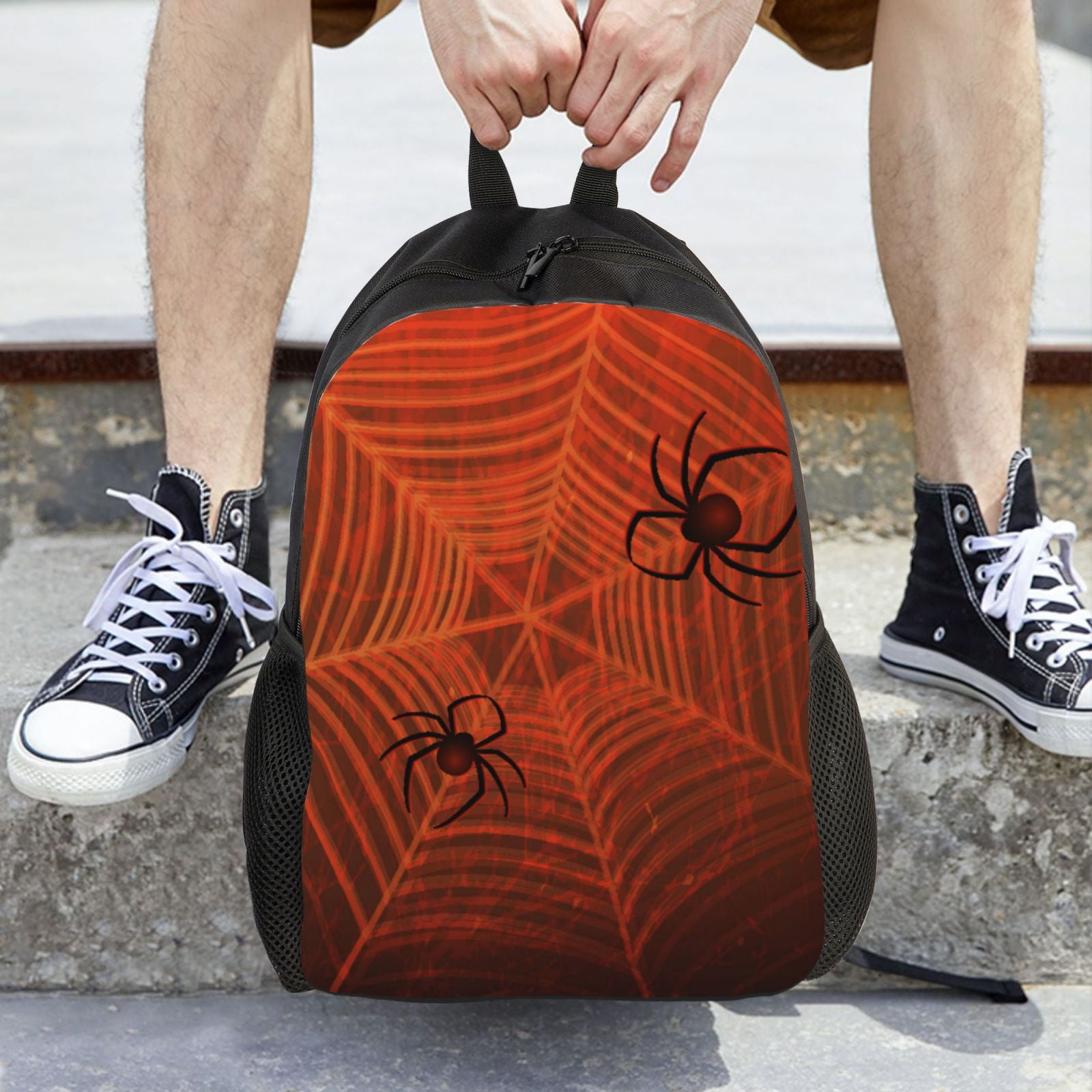 Xecao Spider Web Print School Backpack with Laptop Compartment Small Travel Laptop Backpack for Women Men Waterproof College Backpack Simple School Bag