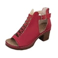thumbnail image 5 of Rokment Platform Gladiator Dressy Sandals Ankle Booties for Women Vintage Casual Leather Open Peep Toe Chunky Block Heels Buckled Comfortable Spring Summer Dress Footwear Red Size 6, 5 of 6