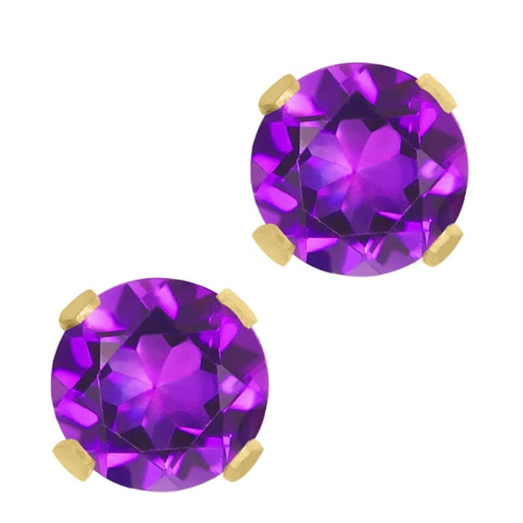 Gem Stone King 1.00 Cttw Round Amethyst 10K Yellow Gold Stud Earrings for Women | Gemstone Birthstone | Round 5MM