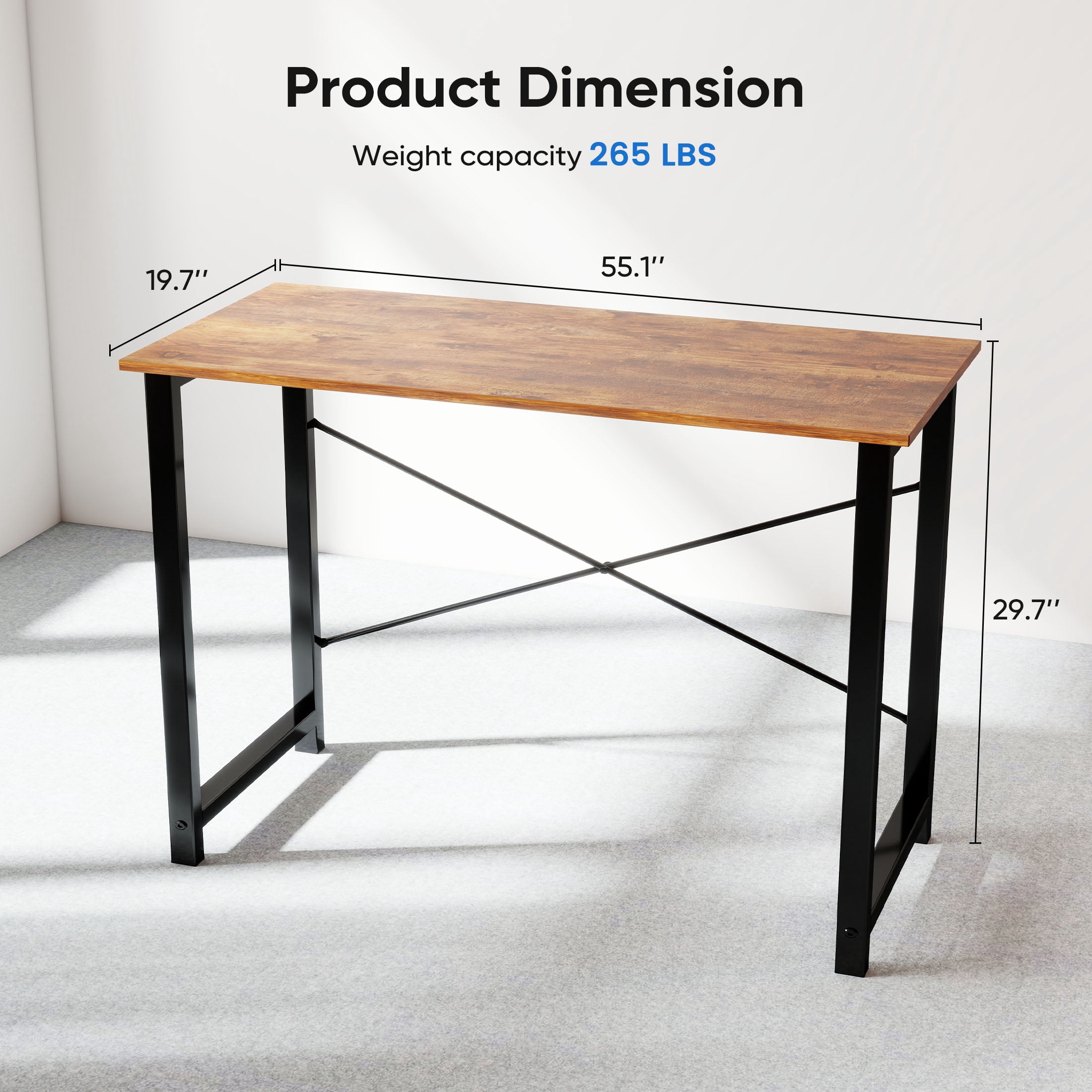 edx 55 inch Computer Desk Modern Writing Desk, Industrial Office Desk, Sturdy Laptop Table for Home Office, Rust