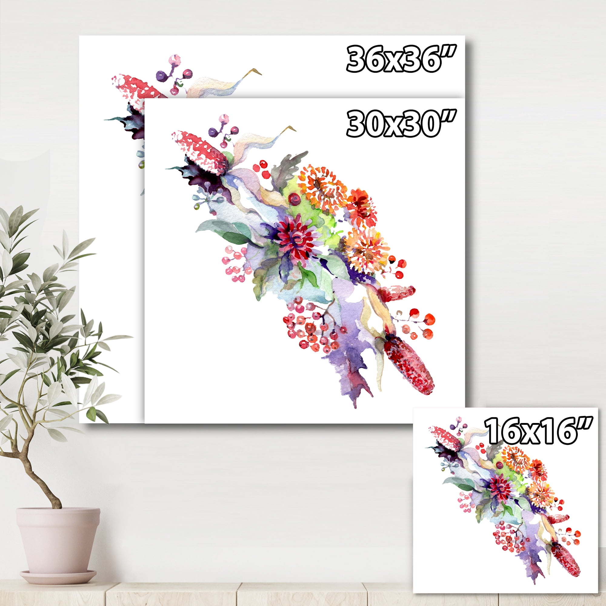Designart ' Bouquet With Berries and Wildglowers ' Traditional Canvas Wall Art Print