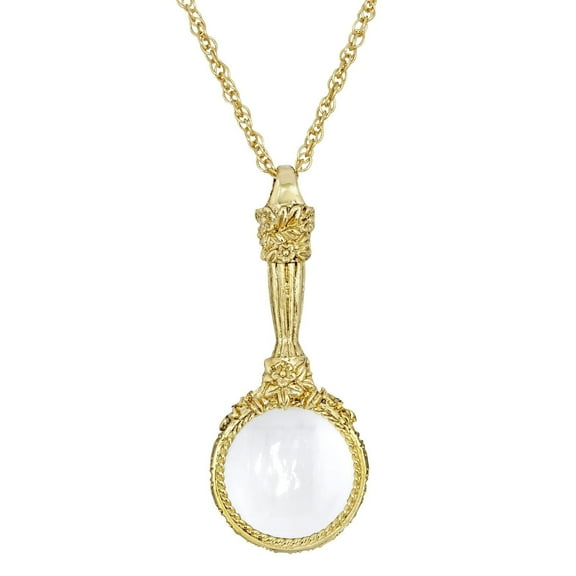 1928 Jewelry 14K Gold Dipped Romantic Interlude Magnifying Glass Pendant Necklace For Women 30 Inch Long - Magnification Power: 4-5X