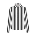 thumbnail image 5 of Women Loose Button up Shirts Striped Print Rolled Long Sleeve Lapel Collar Lightweight Casual Blouses Tunic Tops(Dark Gray,M), 5 of 6