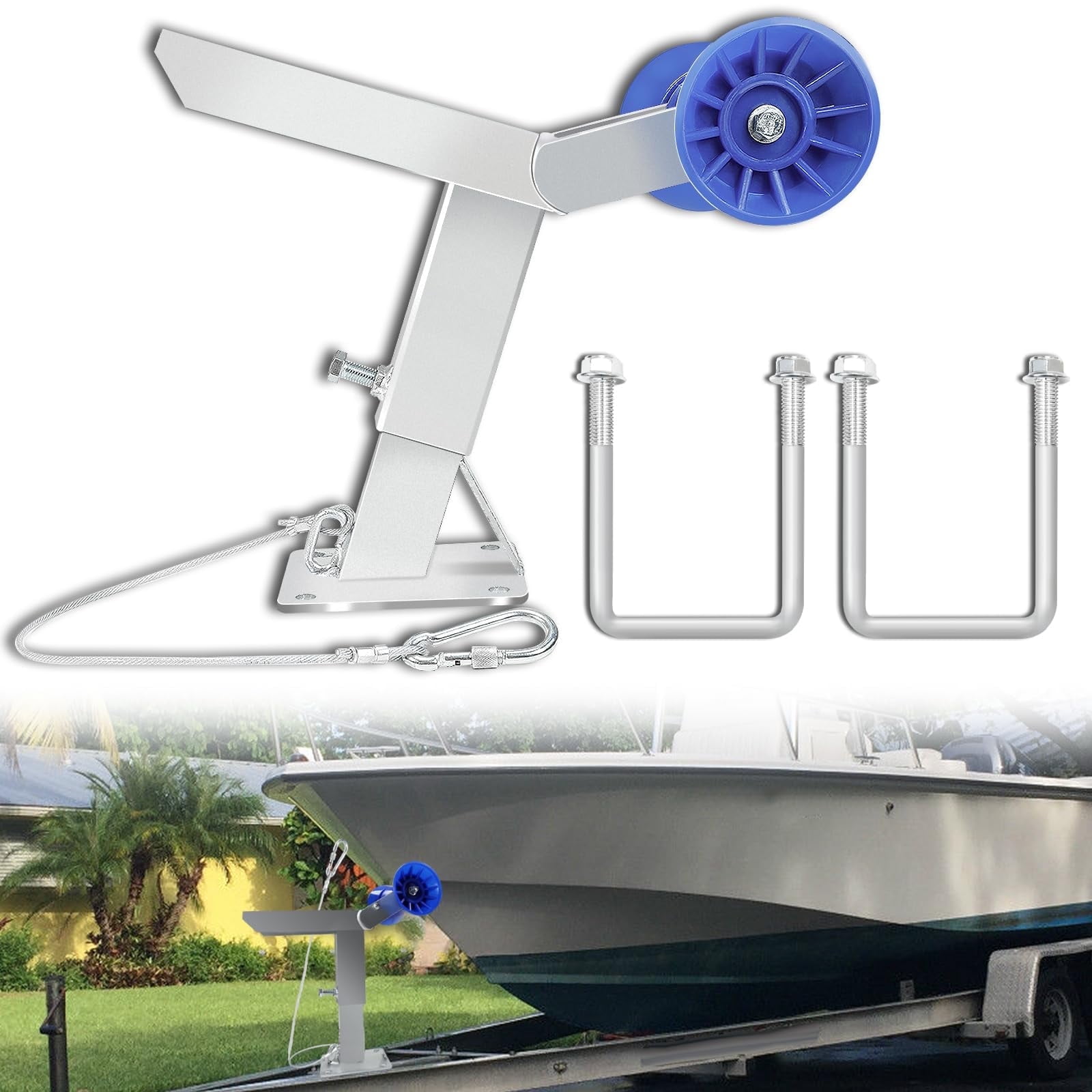 Boat Trailer Winch Post with Roller, Fits 3" W x 4" H Trailer Drawbar, Boat Trailer Winch Stand