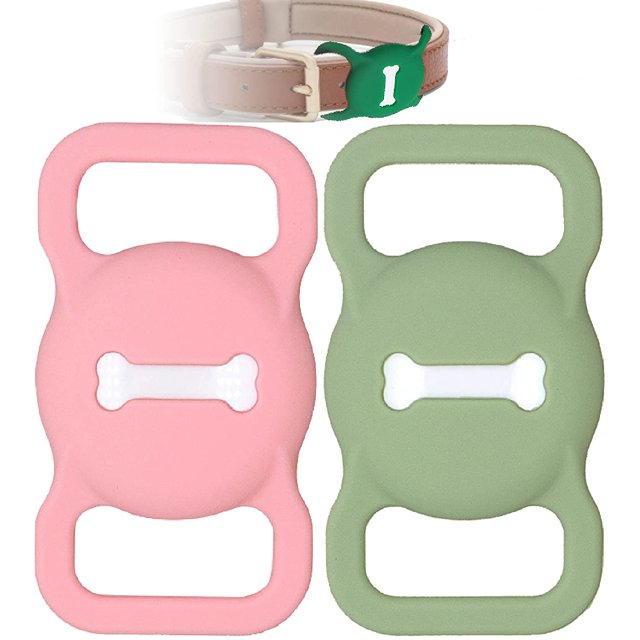 Air Tag Holder for Pets 2 Pack,Air Tag Holder Portable Air Tag Case Cover for air tag Dog Collar Holder,Anti-Lost Air Tag Holder for Dog Collar Cats Backpack and More( Pink & Olive Green)