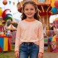 thumbnail image 3 of Ticikt Girls Boys Striped Thumb Hole Long Sleeve Shirts Kids Crewneck Tunic Tops Curved Hem Tees,Color:Orange,Size:4-5 Years, 3 of 6