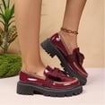 thumbnail image 5 of XUNKUSGA Loafers for Women Cute Bowknot Round Toe Leather Dress Shoes Fashion Color Block Thick Heel Anti Slip Womens Slip On Shoes for Work Daily,Red,6.5, 5 of 9