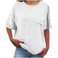 thumbnail image 4 of XUNKUSGA Womens Tops Comfortable Soild Color Cotton Linenn Womens Blouses Classic Casual Short Sleeve Crewneck Basic Tops Lightweight Loose Going Out Tops S-3XL White, 4 of 9
