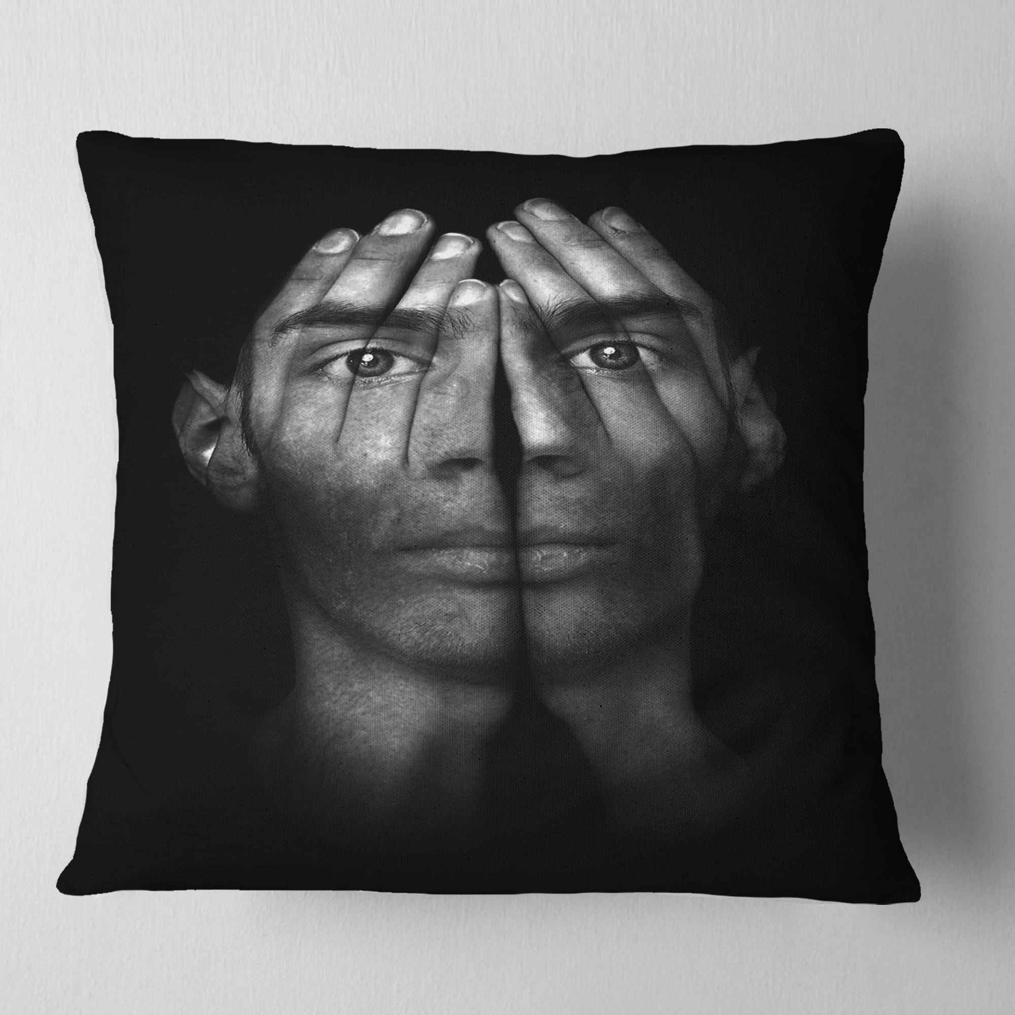 Designart Hands Covering Eyes - Abstract Throw Pillow - 18x18