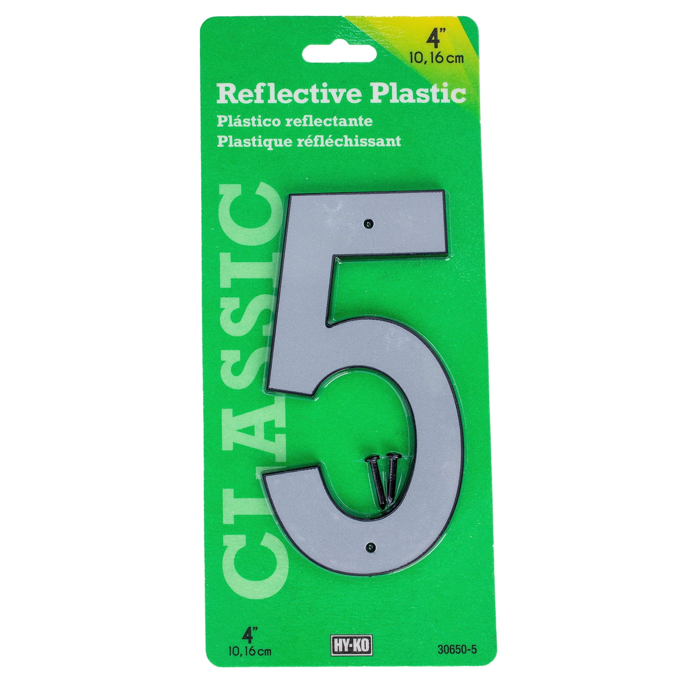(5 pack) HY-KO 4" Reflective Plastic Modern Number 5