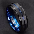 thumbnail image 4 of Caeoweyjj Men's Fashion 8mm Black Brushed Ladder Tungsten Edge Ring Blue Men Wedding Ring Gifts For Men Crying Heart Ring Ring for Boys Occult Ring Matching Adjustable Rings Sunflower Ring Size 11, 4 of 9