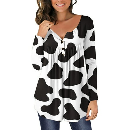 

Aueoeo Fall Shirts for Women 2022 Womens Shirts Casual Women s Crew Neck Cover Cow Print Top Women s Long Sleeve Tops