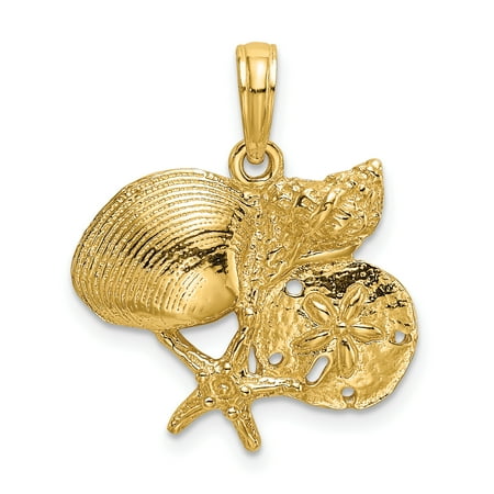- 14K 2-D Shell Cluster w/ Starfish Charm K8075