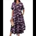 thumbnail image 1 of Vestido Camisero Informal de Verano para Mujer, Holgado, de Corta, Estilo Camuflaje, con Bolsillo Púrpura M, 1 of 8