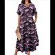 thumbnail image 1 of Vestido Camisero Informal de Verano para Mujer, Holgado, de Corta, Estilo Camuflaje, con Bolsillo Púrpura M, 1 of 8