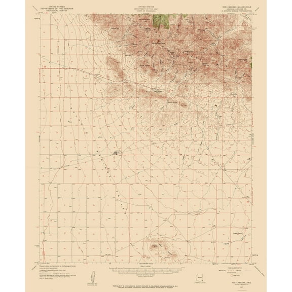 Topographical Map - Dos Cabezas Arizona Quad - USGS 1957 - Vintage Wall Art