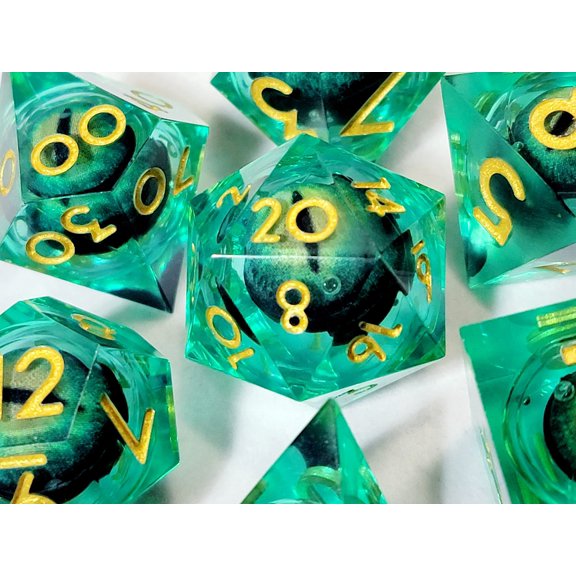 Green Dragon Eye Liquid Core Resin DnD Dice Set | Dungeons and Dragons | Precision Resin Dice DnD Gift d20