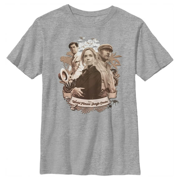Boy's Jungle Cruise Retro Cast Photo  Graphic Tee Athletic Heather X Large