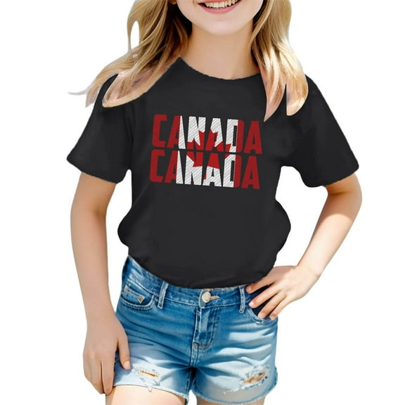KAUOD Kids Canada Day Flag Shirt Patriotic Maple T-shirts for Boys Girls Short Sleeve Crewneck Cotton Graphic Tees Tops