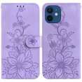 thumbnail image 2 of Compatible with iPhone 12 Embossed Lily Wallet Case with Card Holder PU Leather Flip Cover, 2 of 5